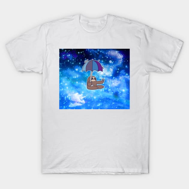 Sloth Umbrella Night Sky T-Shirt by saradaboru